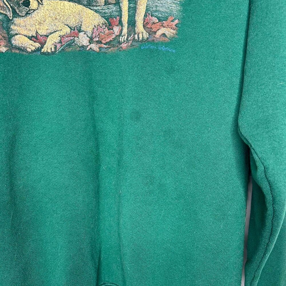 Vintage 90s y2k 2000s Green crewneck sweatshirt yellow Lab Labrador dogs puppy - Picture 3 of 8